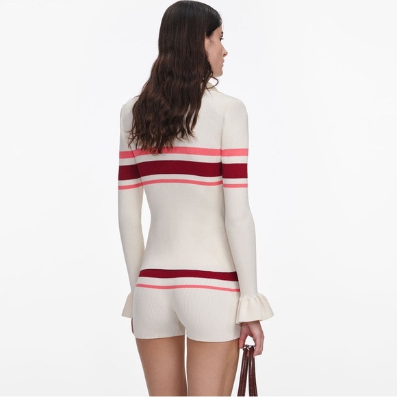 NWOT Self-Portrait CREAM STRIPE VISCOSE KNIT BUTTON TOP - Picture 4 of 8